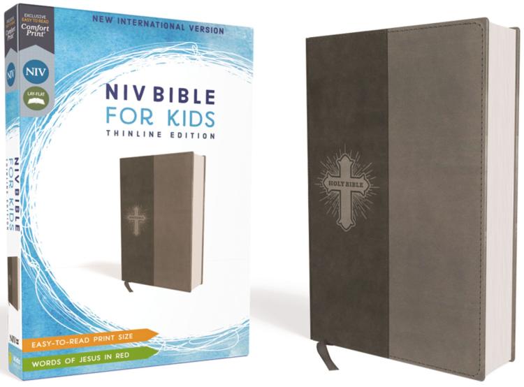 NIV Thinline Bible For Kids (Comfort Print)-Gray Leathersoft