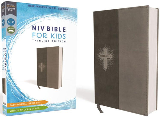 NIV Thinline Bible For Kids (Comfort Print)-Gray Leathersoft