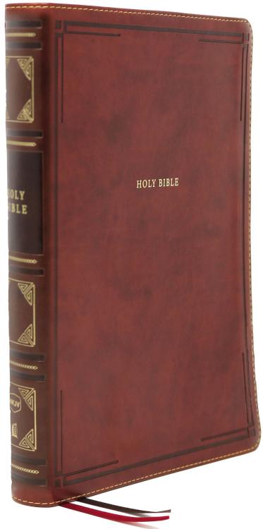 NKJV, Thinline Bible, Large Print, Leathersoft, Brown, Thumb Indexed, Red Letter, Comfort Print: Holy Bible, New King James Version