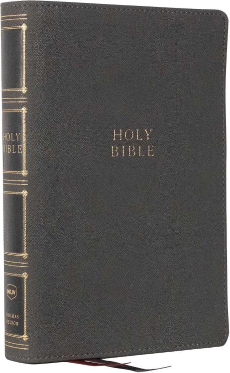 NKJV, Compact Center-Column Reference Bible, Gray Leathersoft