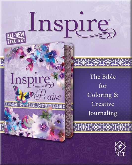 Tyndale NLT Inspire PRAISE Bible (LeatherLike, Purple Garden)