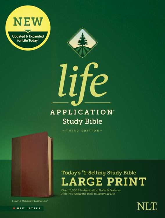 NLT Life Application Large-Print Study Bible, Third Edition--soft leather-look, brown/mahogany (red letter)