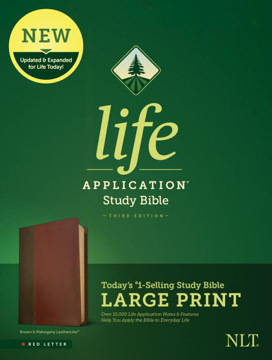 NLT Life Application Large-Print Study Bible, Third Edition--soft leather-look, brown/mahogany (red letter)