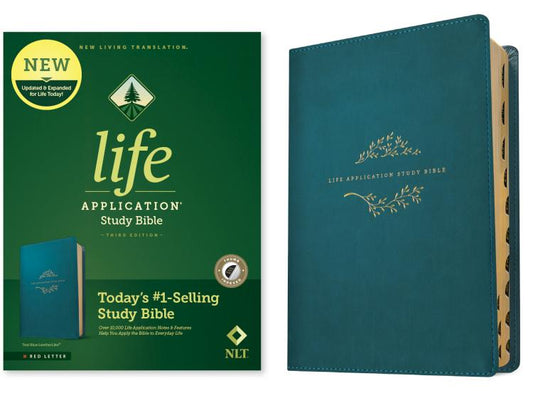 NLT Life Application Study Bible, Third Edition--soft leather-look, teal blue (indexed) Red Letter