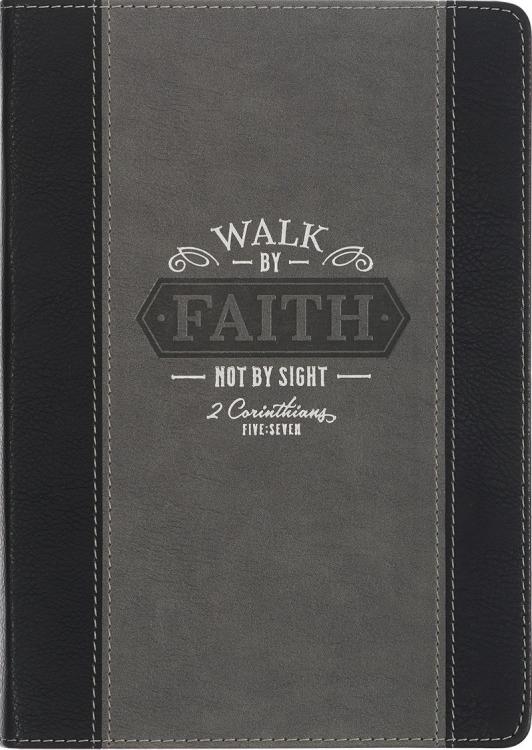 Walk by Faith Black and Gray Faux Leather Classic Journal - 2 Corinthians 5:7