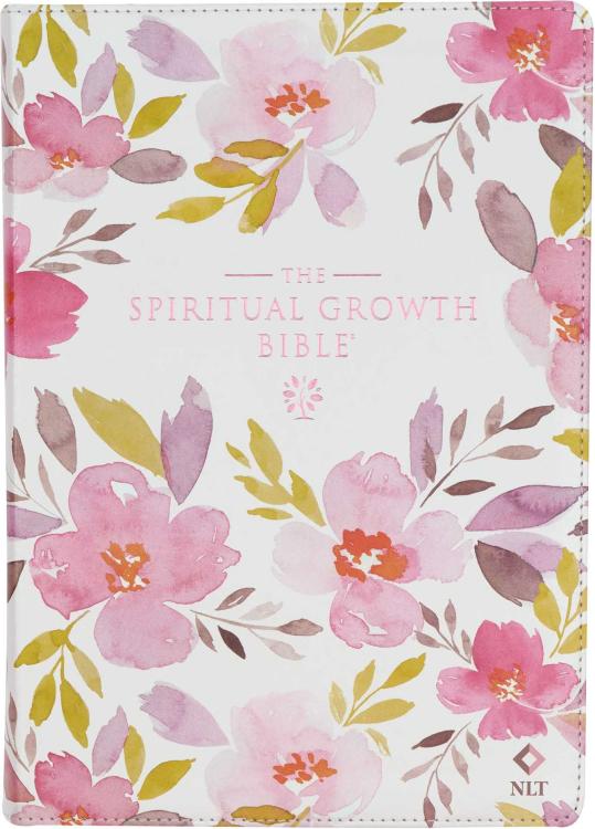 NLT, The Spiritual Growth Bible Faux  Leather, Pink/Purple Floral Printed