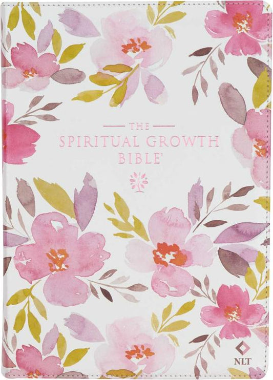 NLT, The Spiritual Growth Bible Faux  Leather, Pink/Purple Floral Printed