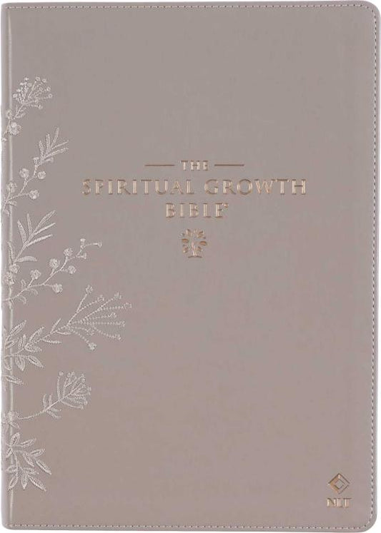 NLT, The Spiritual Growth Bible Faux  Leather, Taupe Floral Embroidered