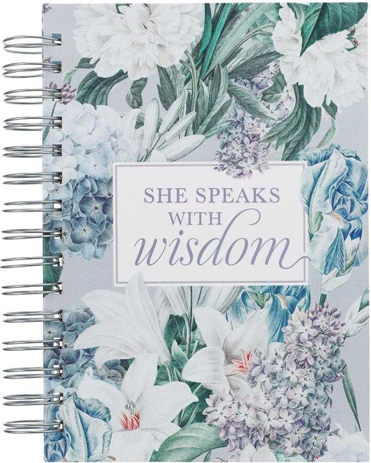 She Speaks with Wisdom Blue Floral Large Spiral Journal - Proverbs 31:26