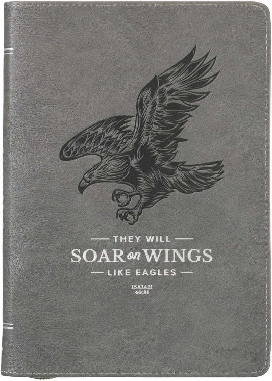 Wings Like Eagles Steel Gray Faux Leather Journal with Zipper Closure - Isaiah 40:31