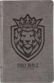KJV Holy Bible, Faux Leather Flexible Cover, Charcoal Gray Lion Emblem