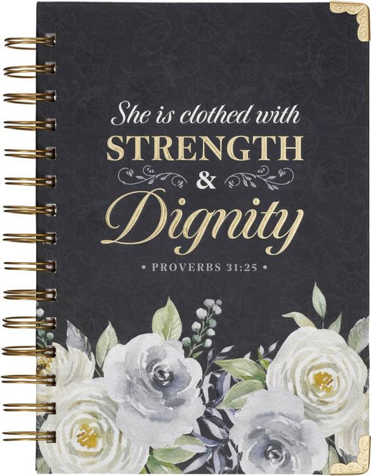 Strength & Dignity Indigo Rose Large Wirebound Journal - Proverbs 31:25