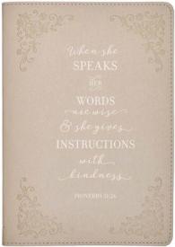 When She Speaks Taupe Faux Leather Classic Journal - Proverbs 31:26
