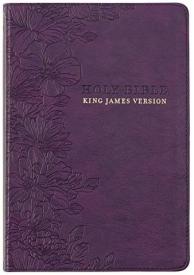 KJV Large-Print Thinline Bible--soft leather-look, purple floral