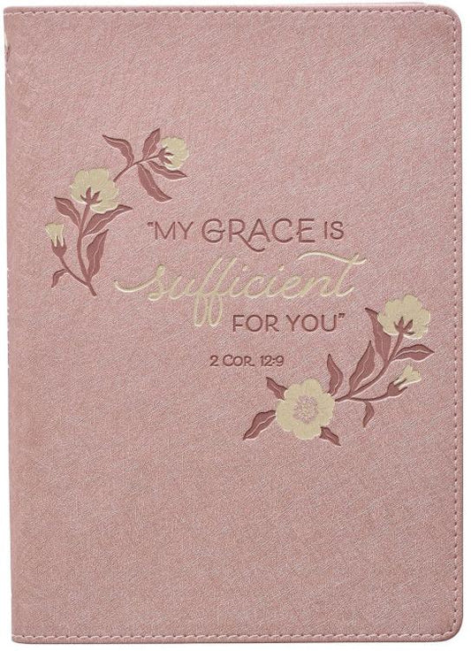 Sufficient Grace Pearlescent Dusty Rose Faux Leather Classic Journal - 2 Corinthians 12:9