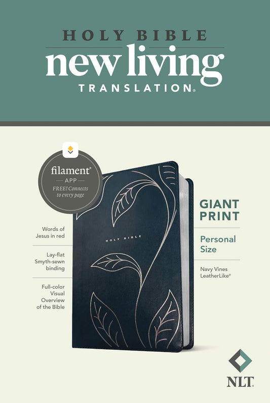 NLT Personal Size Giant Print Bible, Filament Enabled (LeatherLike, Navy Vines, Red Letter)
