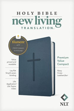NLT Premium Value Compact Bible, Filament Enabled, LeatherLike, Navy Cross
