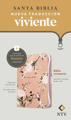 Biblia compacta NTV de zíper, con Filament, LeatherLike, Coral Blooms