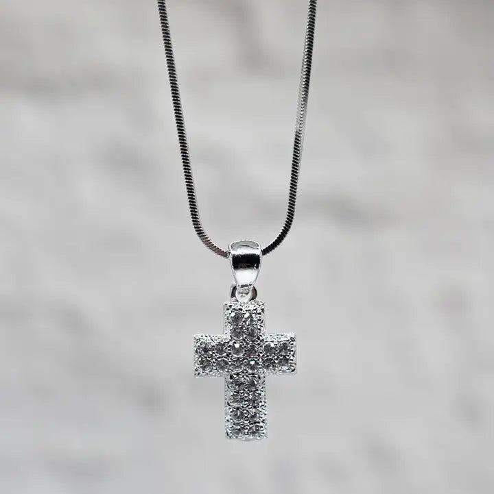 Silver Puffed Cross Necklace