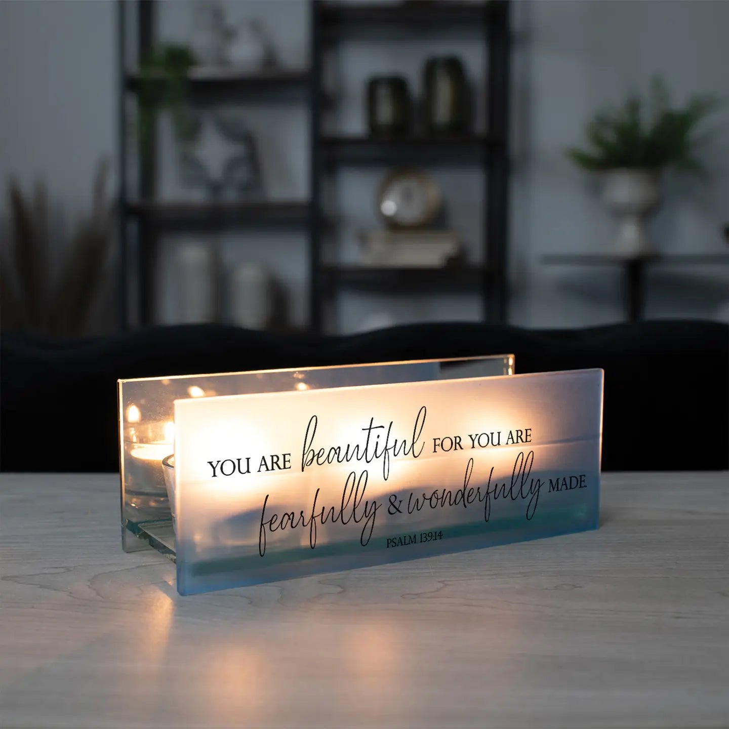 Beautiful Psalm 139:14 Blue Tealight