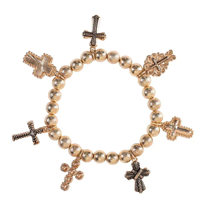Stretch Bracelet Multi Cross Gold Plate