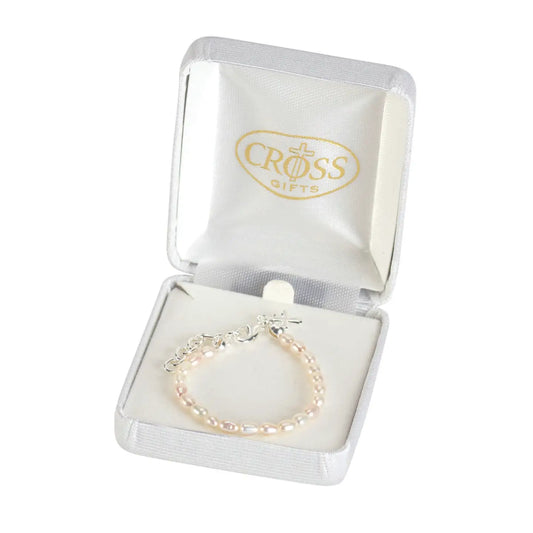 White Pearls with Puff Cross Bracelet