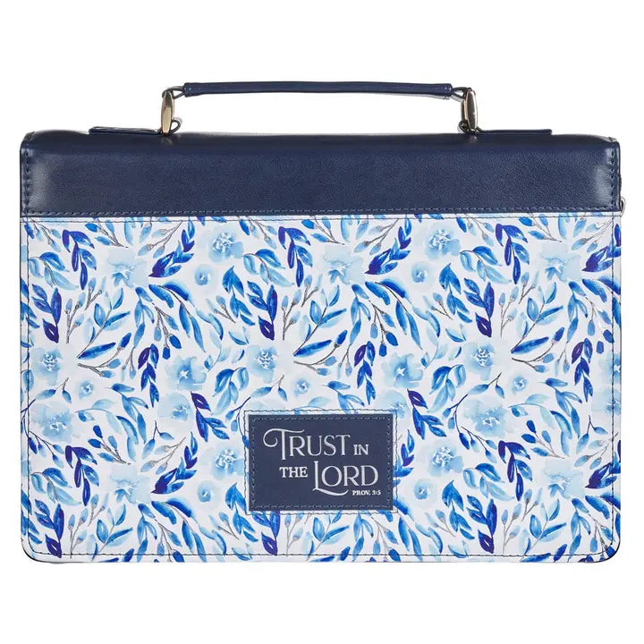 Bible Cover Fashion Blue Floral Trust Prov. 3:5, XL