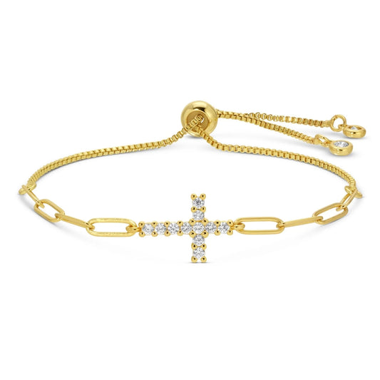 Bracelet - Cubic zirconia cross pulley bracelet, Gold