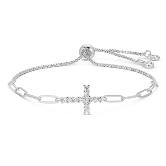 Bracelet - Cubic zirconia cross pulley bracelet, Silver