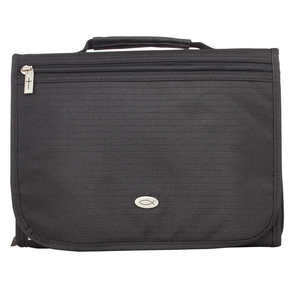 Black Polyester Tri-fold Organizer Bible Cover, Medium