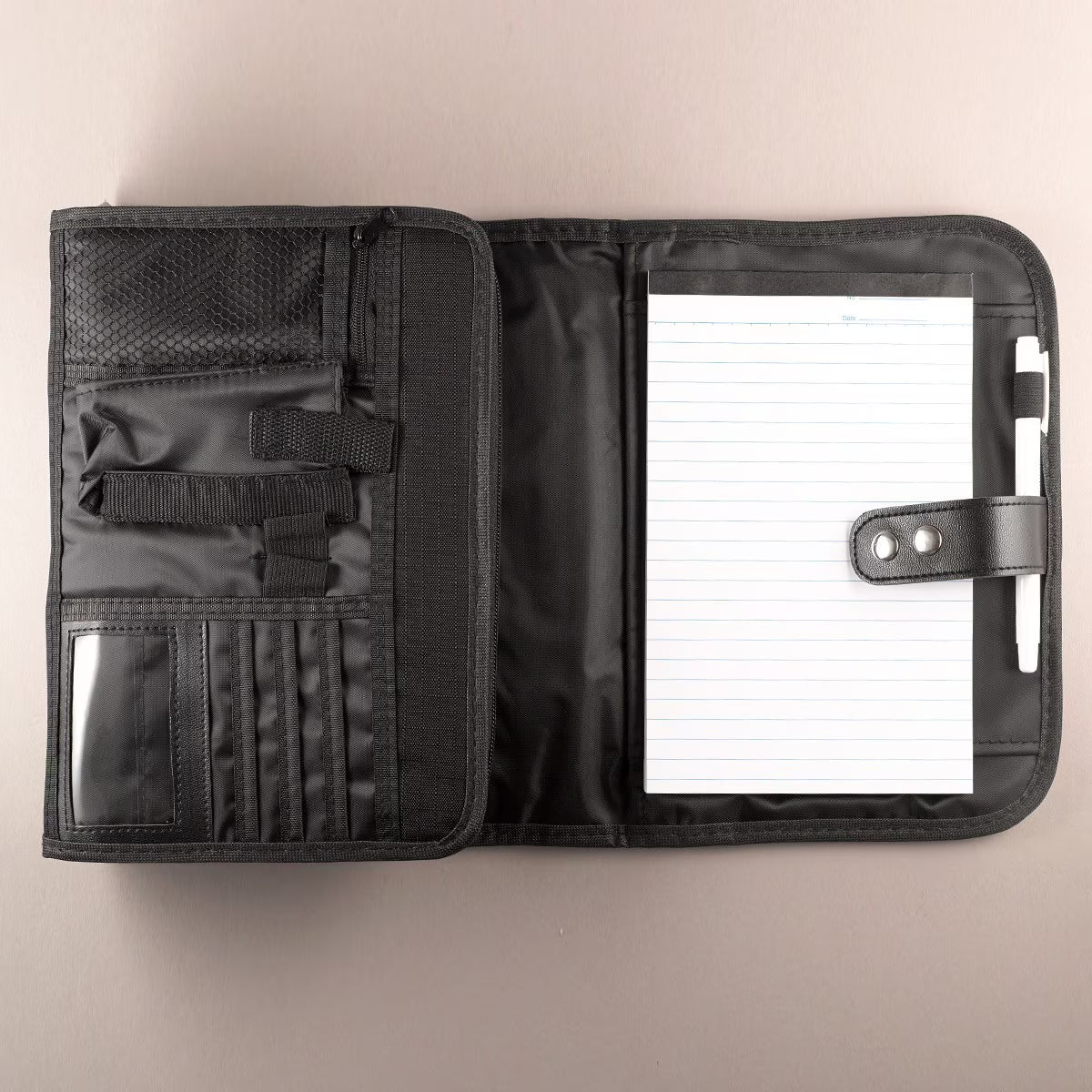 Black Polyester Tri-fold Organizer Bible Cover, Medium