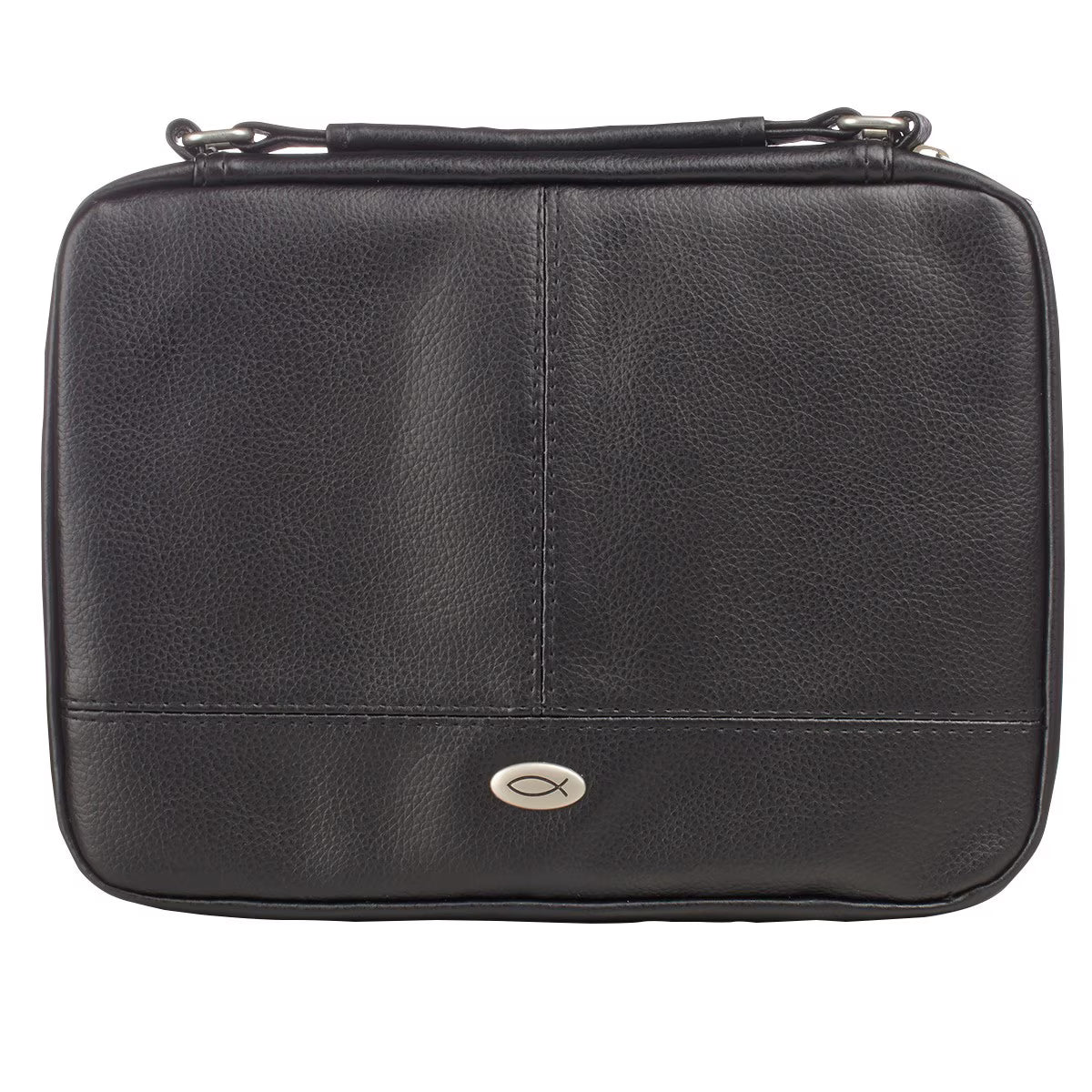 Two-fold Black Faux Leather Organizer Bible Cover, Medium