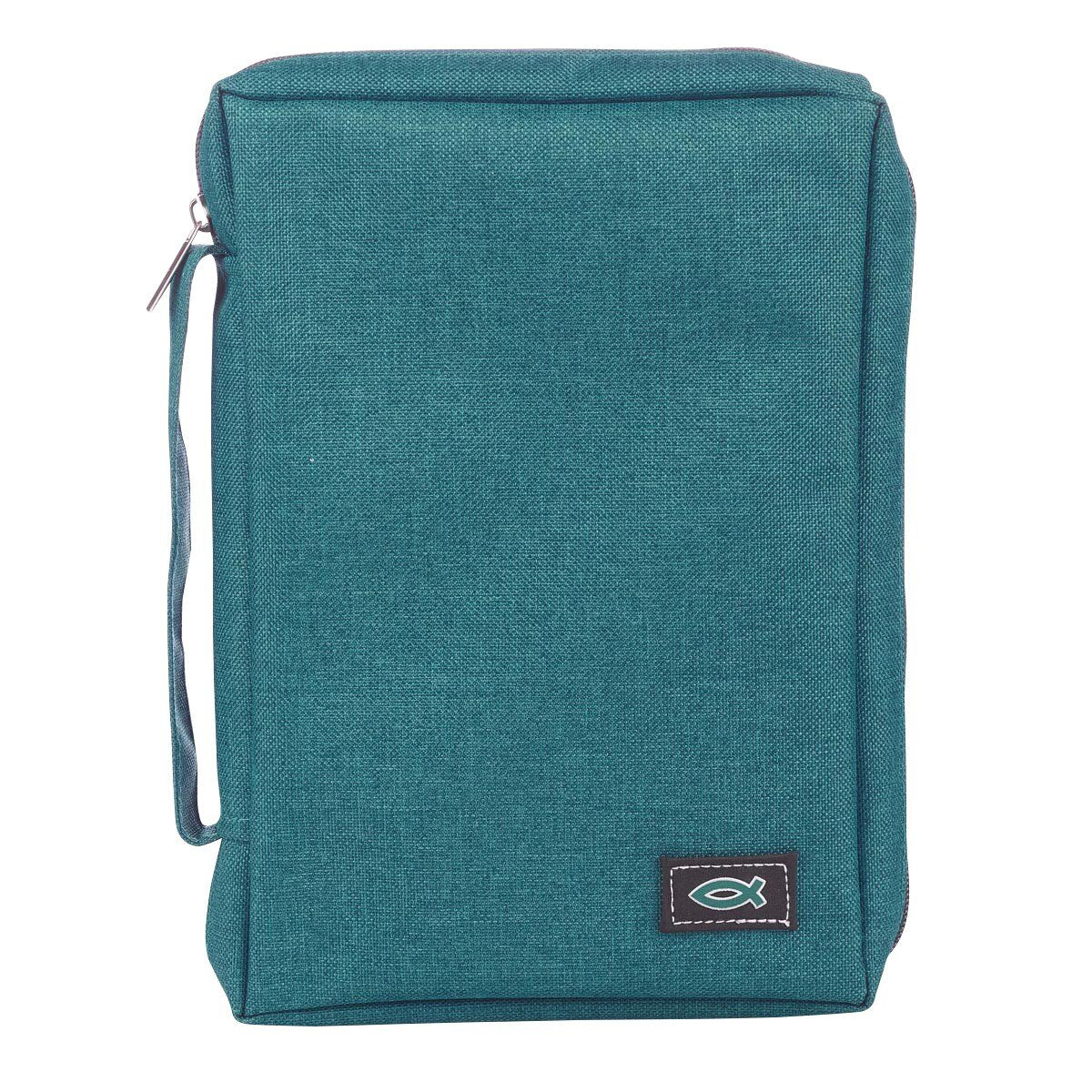Teal Poly-Canvas Value Bible Cover with Fish Badge, Medium