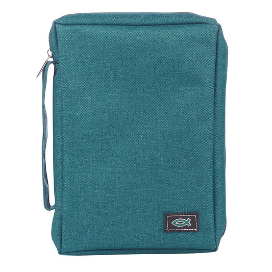 Teal Poly-Canvas Value Bible Cover with Fish Badge, Medium