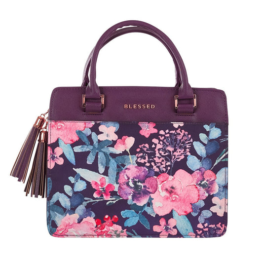 Bible Cover Fashion Purple/Floral Printed Blessed Badge Purse Style