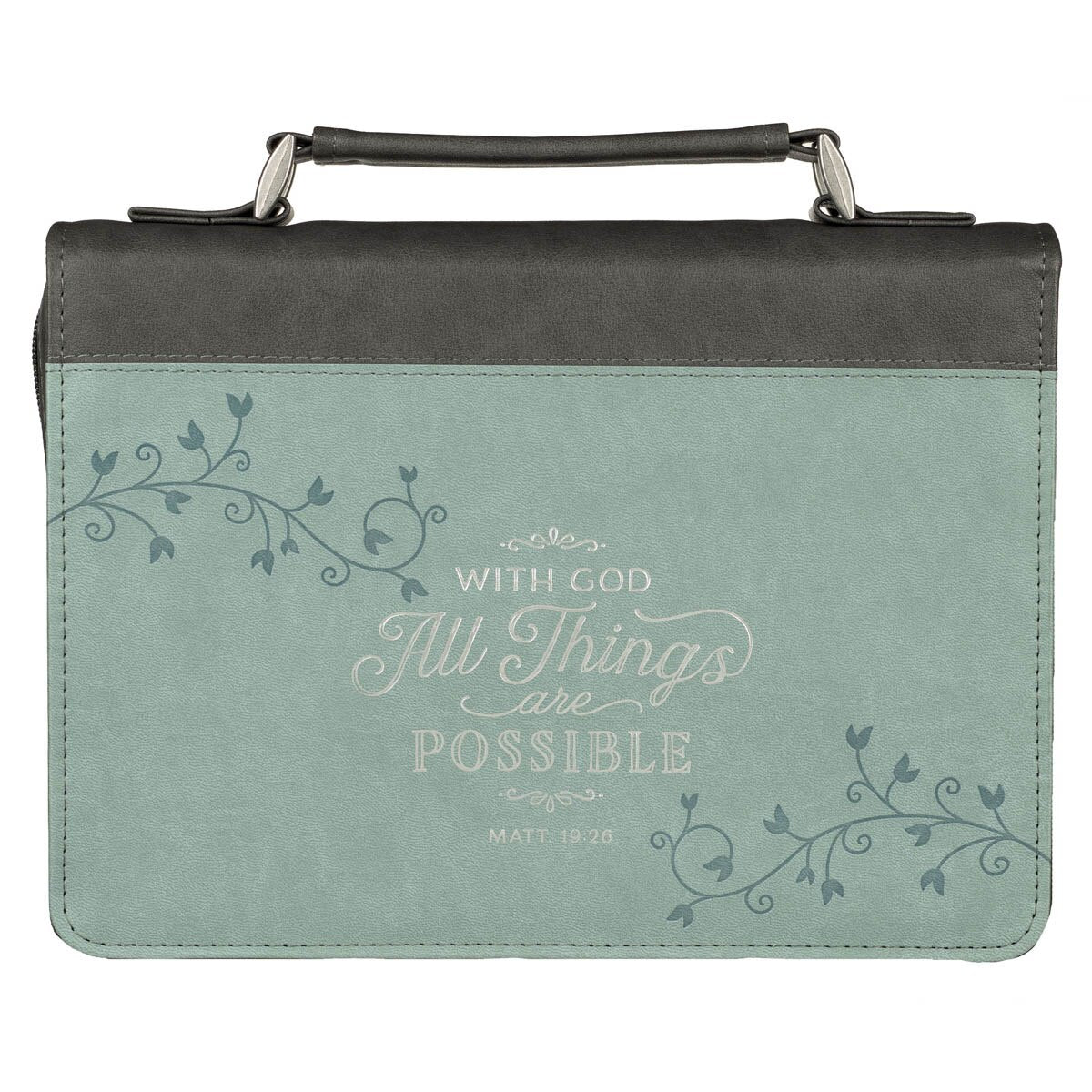 All Things Are Possible Light Blue Faux Leather Fashion Bible Cover - Matthew 19:26