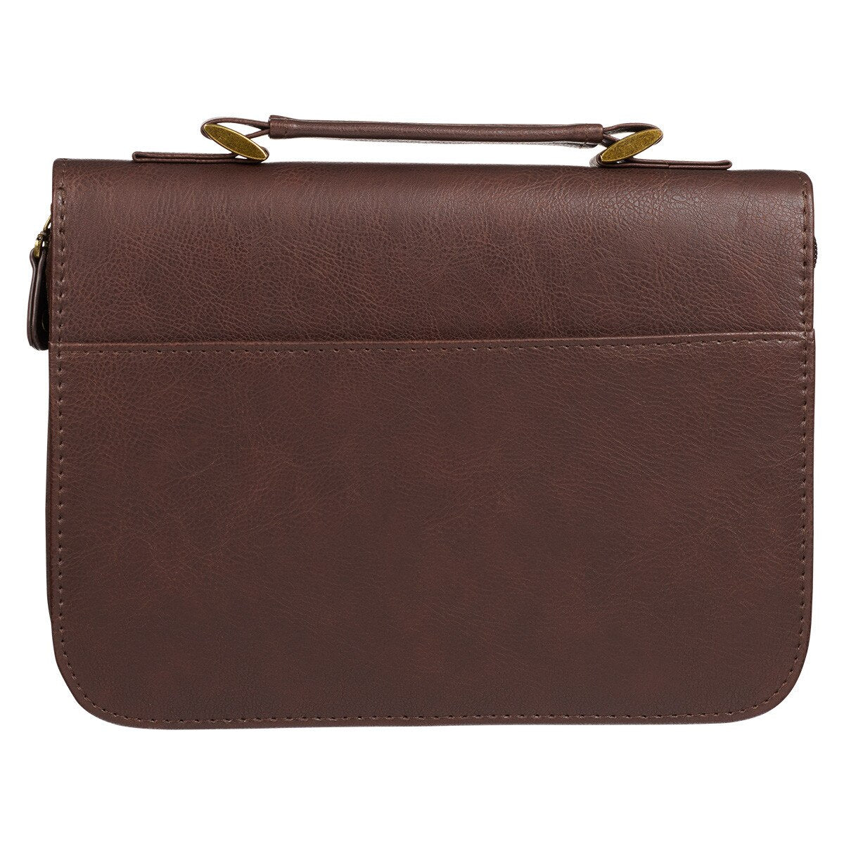 Do Not Be Afraid Two-tone Toffee and Chocolate Brown Faux Leather Bible Cover – Joshua 1:9, Large