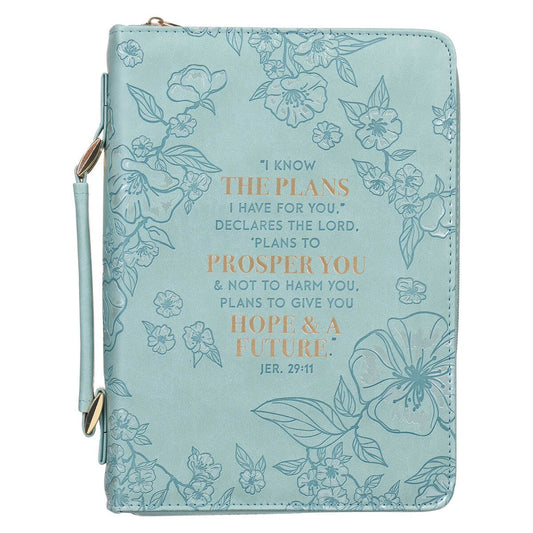 Plans to Prosper You Teal Faux Leather Fashion Bible Cover – Jeremiah 29:11, Large