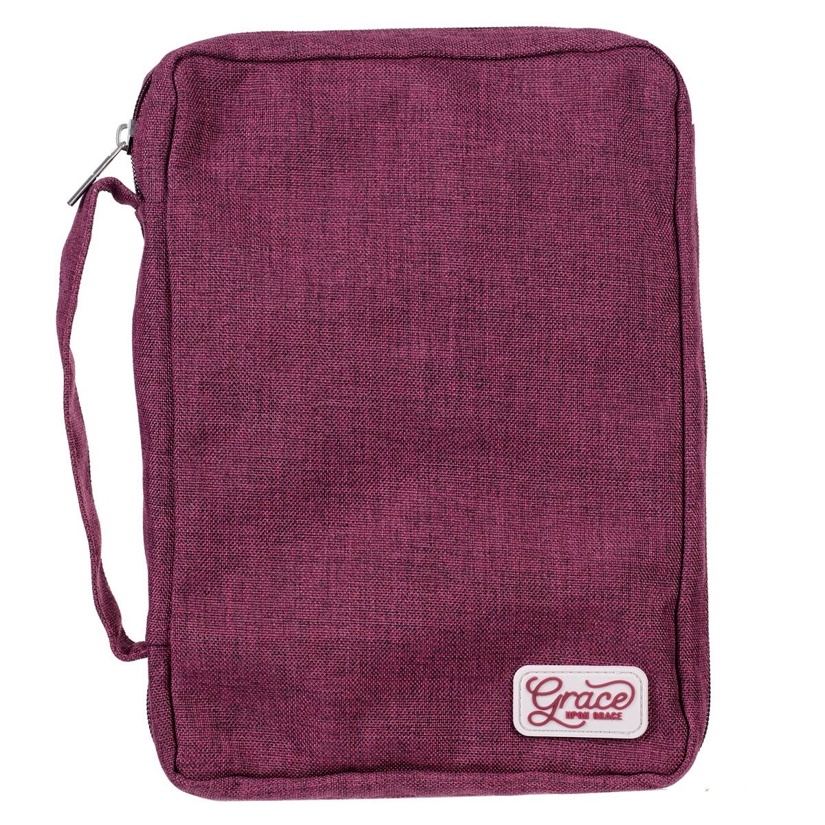 Plum Poly-Canvas Value Bible Cover with Grace Badge - John 1:16, Medium