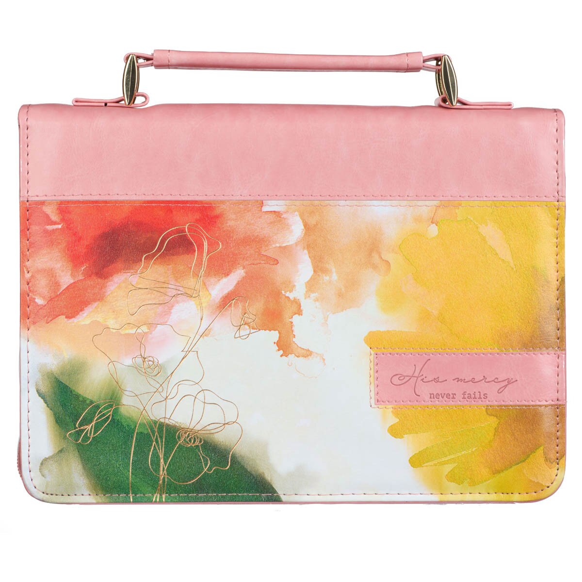Pastel Meadow Pink Watercolor Faux Leather Bible Cover, Large