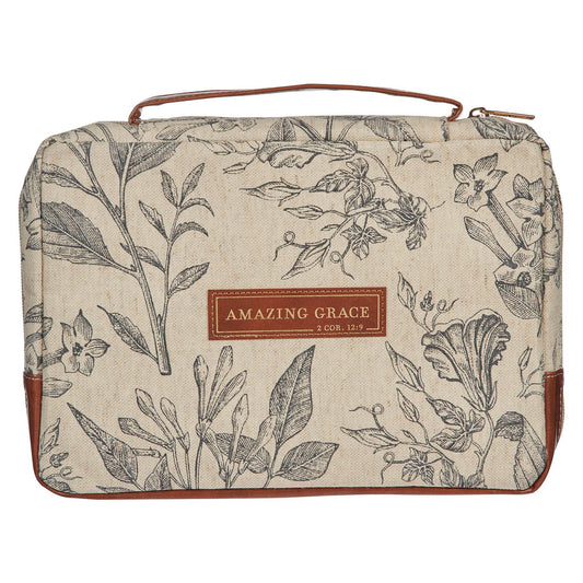 Amazing Grace Natural Canvas Bible Cover, Large
