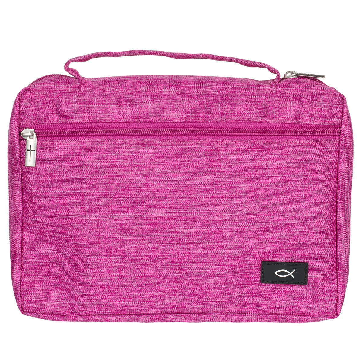 Raspberry Pink Poly-canvas Value Bible Cover with Ichthus Patch- Medium