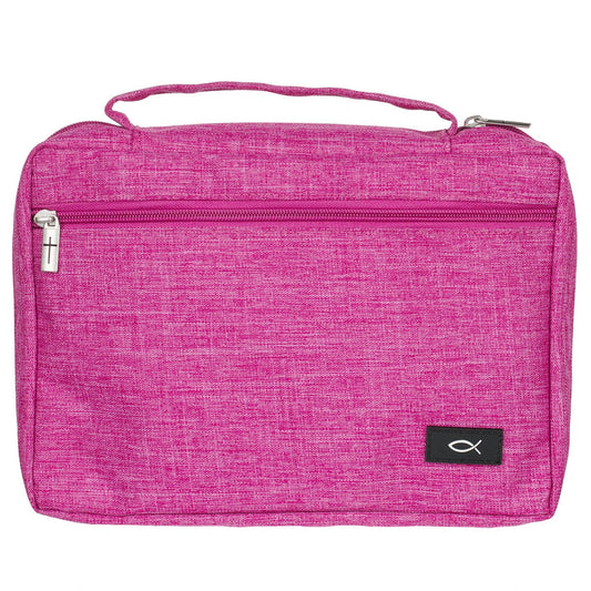 Raspberry Pink Poly-canvas Value Bible Cover with Ichthus Patch- Medium