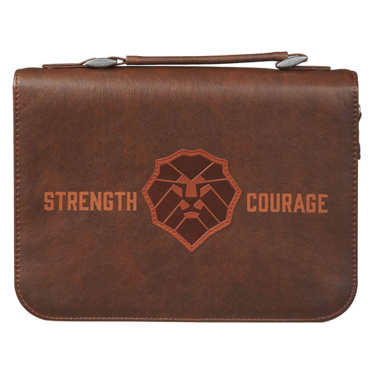Strength and Courage Honey-brown Faux Leather Classic Bible Cover - Joshua 1:9, Large