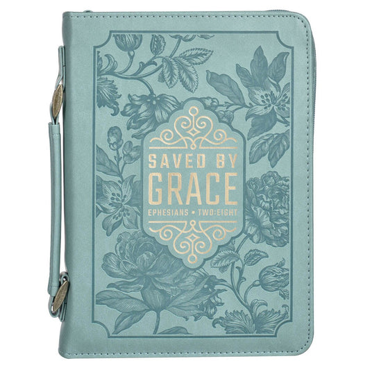 Bible Cover Fashion Teal Saved by Grace Eph. 2:8 Large