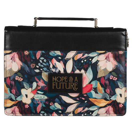 Hope and a Future Botanical Midnight Faux Leather Fashion Bible Cover - Jeremiah 29:11, Large