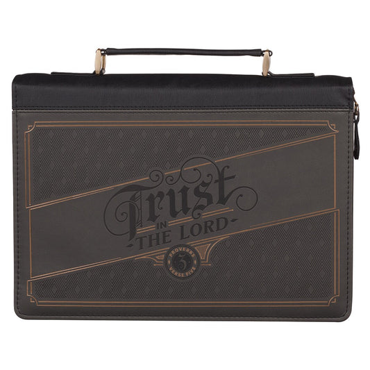 Bible Cover Classic Gray/Black Trust in the Lord Prov. 3:5 Large