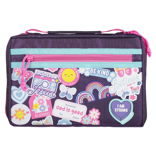 Shine For Jesus Stickers Purple Fashion Bible Cover - Proverbs 31:25, Medium