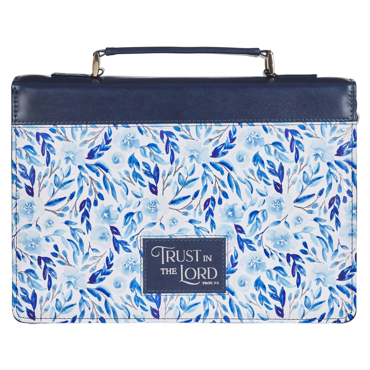 Bible Cover Fashion Blue Floral Trust Prov. 3:5 Large