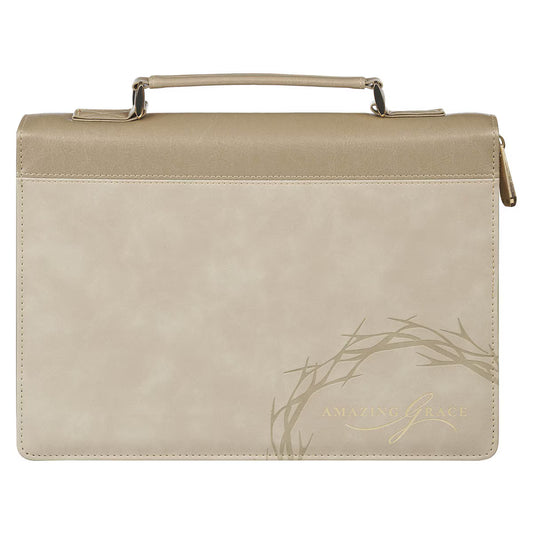 Amazing Grace Taupe Crown of Thorns Faux Leather Fashion Bible Cover - Isaiah 53:5, Large